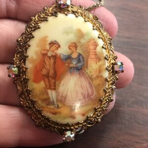 Rare Vintage Cameo Courting Scene Necklace signed Sarah Cov